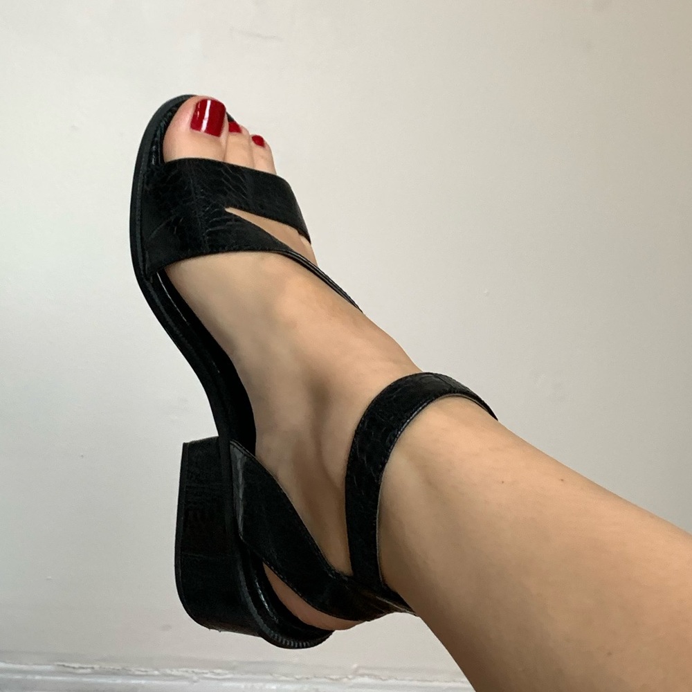 Faux Snakeskin Chunky Black 90s Block Sandals